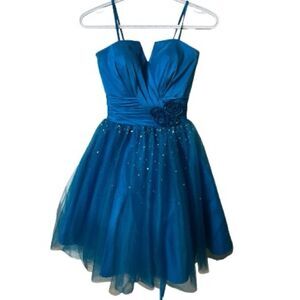 Maggie Sottero Teal Blue Tulle Party Dress with Floral Waist
